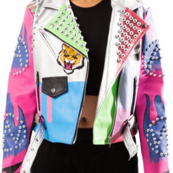 𝙍𝘼𝙍𝙀 AZALEA WANG "TIGER BITES NEVER HEAL" Size: 3X PATCH WORK MOTO JACKET - Picture 3 of 3